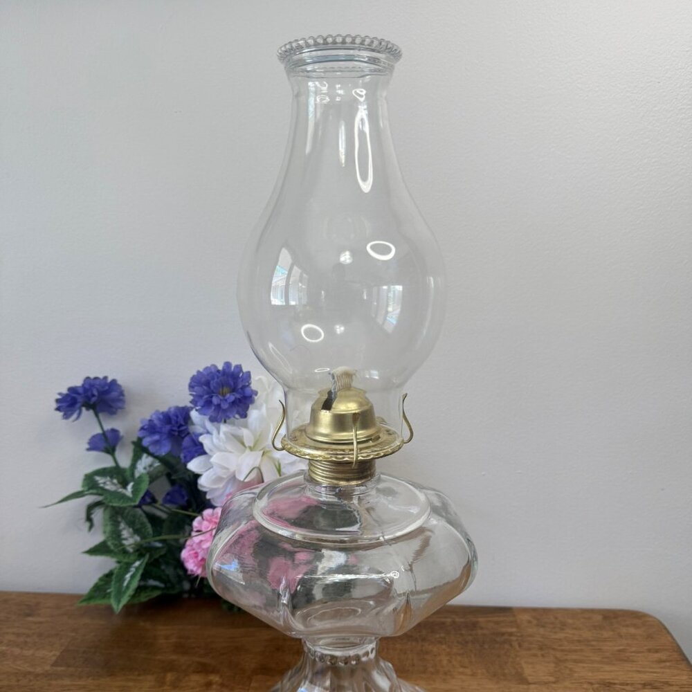 Clear Glass Oil Lantern Mexico – Hexagonal Pedestal Hurricane Chimney Brass Wick